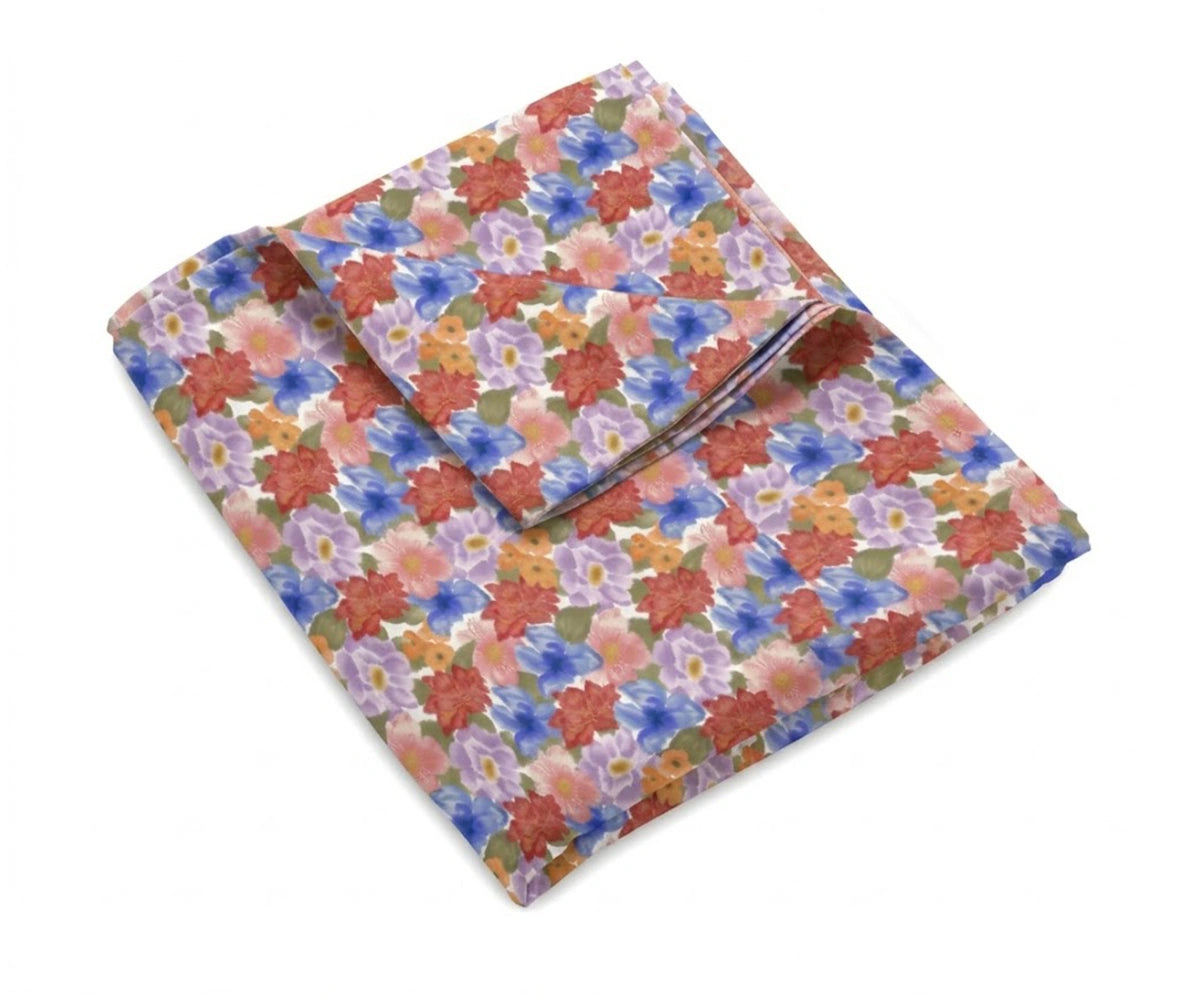 pastel floral linen bed sheets with soft watercolor print, luxury linen printed sheet set, lightweight breathable bedding for modern bedroom
