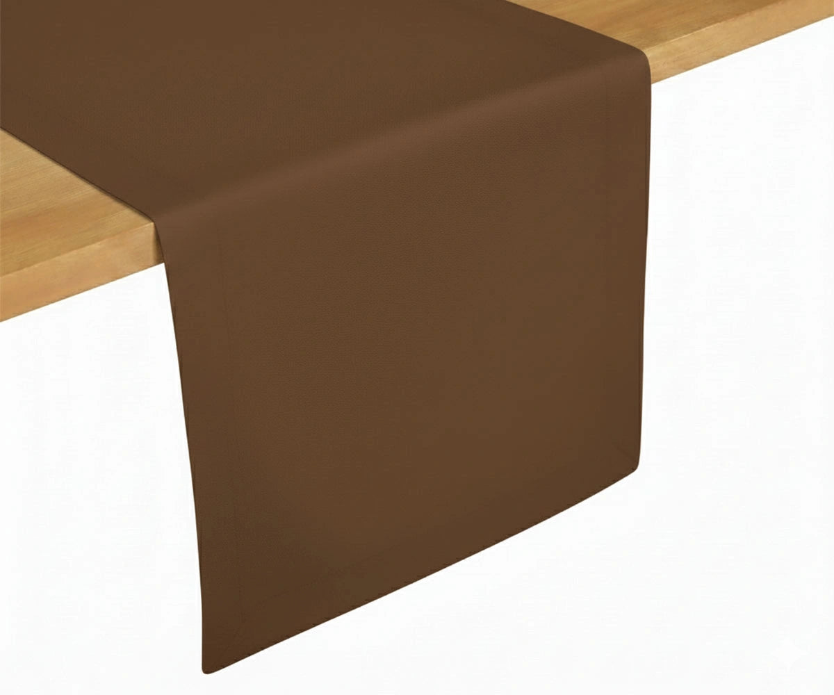 Brown cotton table runner styled on dining table, earthy tone table décor