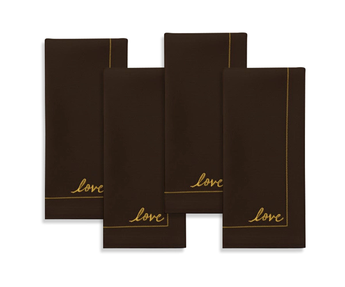 Dark brown cotton cloth napkins with elegant embroidered detail, warm neutral table décor for formal dining