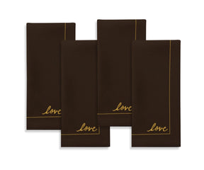 Dark brown cotton cloth napkins with elegant embroidered detail, warm neutral table décor for formal dining