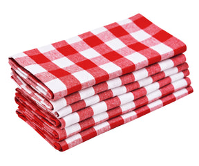 Neatly arranged red checkered napkins ensemble, adding sophistication to your table.