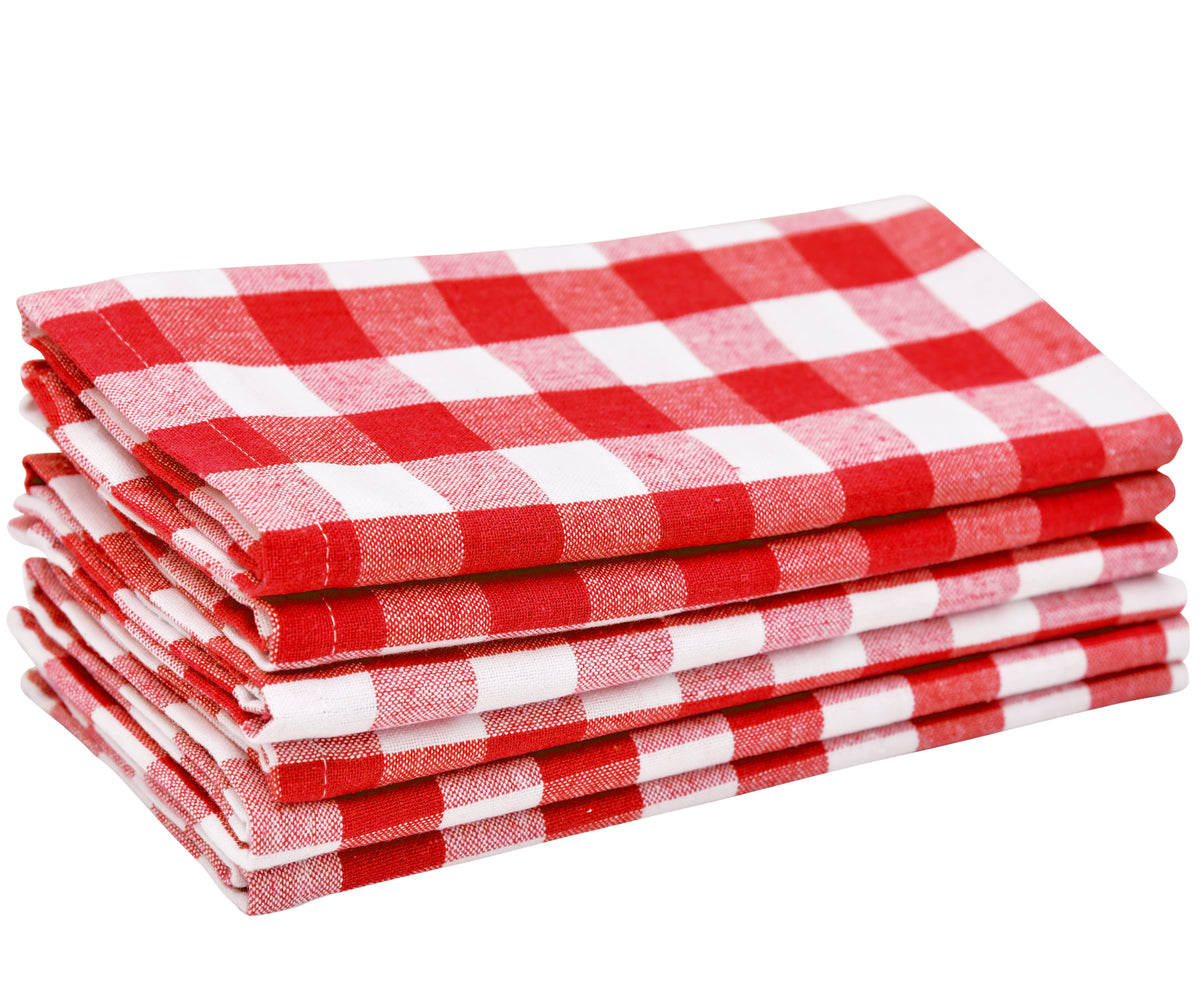 Red cotton kitchen napkins, Red and white napkins, , a rustic yet chic addition to your dining decor.