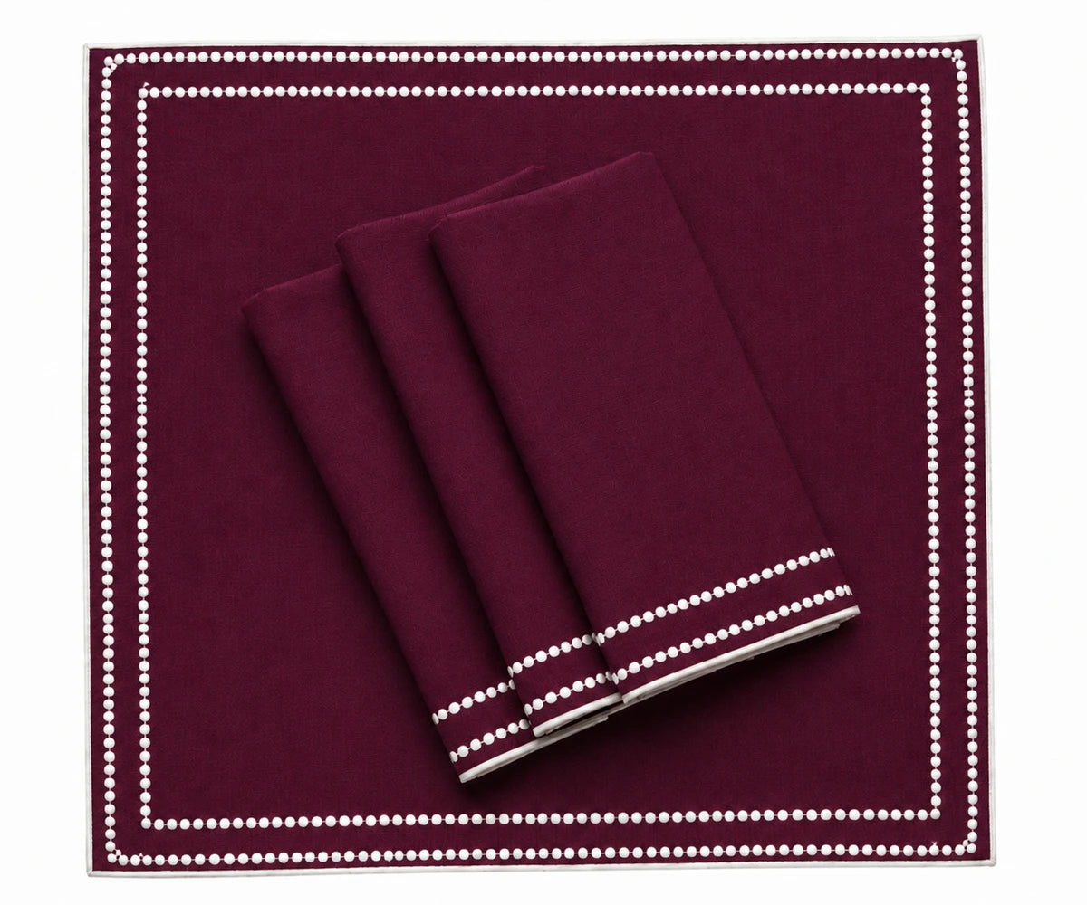 Reusable cotton dinner napkins with stylish dotted embroidered detailing
