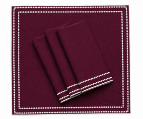 Reusable cotton dinner napkins with stylish dotted embroidered detailing
