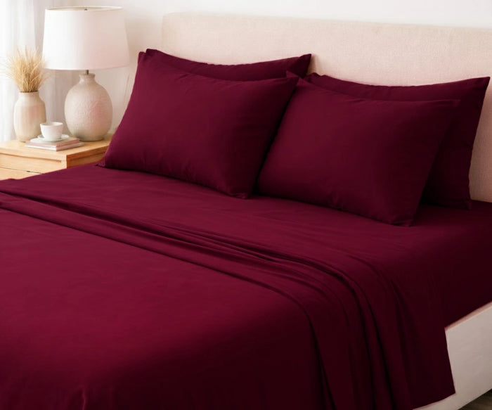 Burgundy European flax linen sheet set, rich wine color luxury breathable bedding for king and queen beds