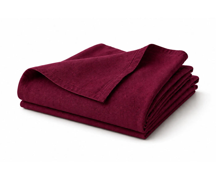 Burgundy linen flat sheet for elegant bedroom décor with soft natural linen fabric