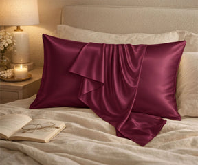 Burgundy silk pillowcase set made from 100% Mulberry silk, ultra-soft pillow cover for anti-frizz hair care