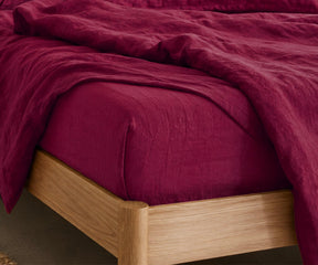 burgundy linen fitted sheet crafted from premium flax linen for breathable year-round comfort