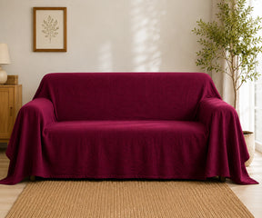 Burgundy solid cotton linen couch cover creates a warm, sophisticated look while helping protect sofas from everyday use