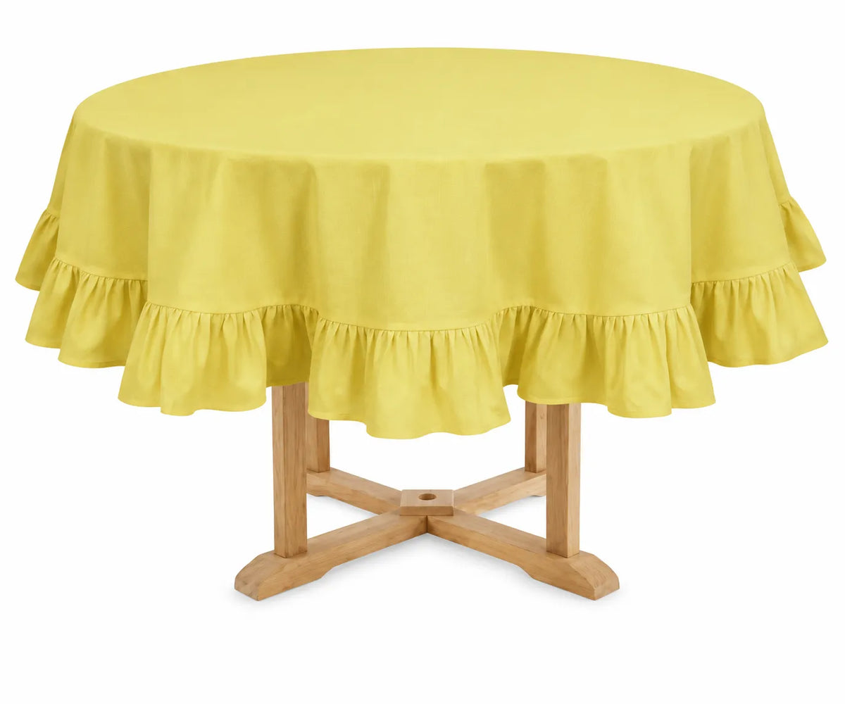 Butter Yellow Ruffle Round Tablecloth for Spring Dining, Easter Brunch, Garden Parties, and Elegant Table Decor