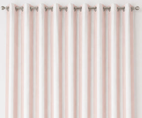 Blush cotton cabana stripe curtains with bold vertical stripes and a soft, washable design for bedroom and living room windows.