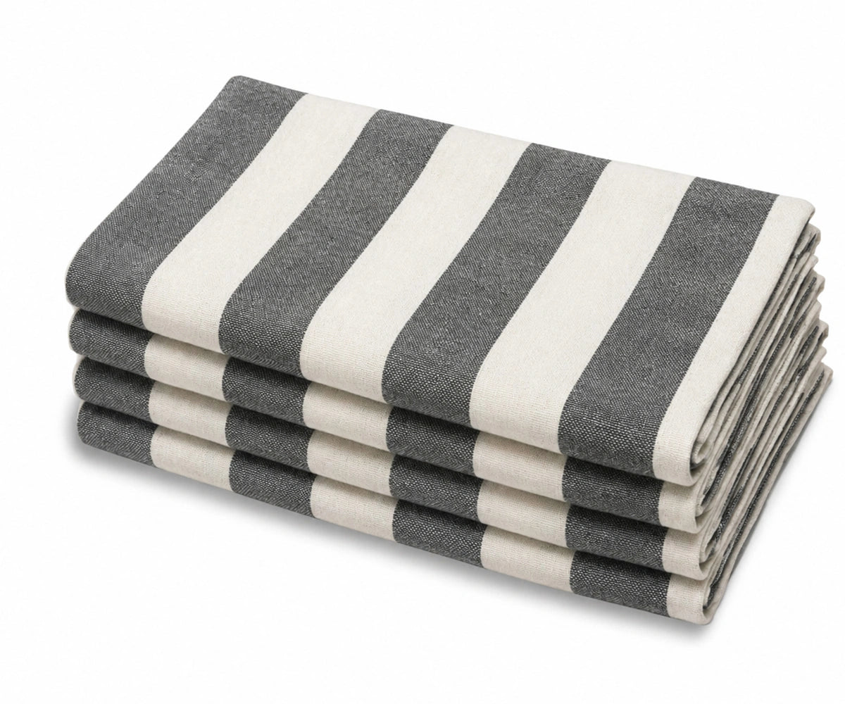 Charcoal Cabana Stripe Cotton Napkins Modern Reusable Cloth Dinner Napkins, Washable Cotton Table Napkins for Farmhouse Dining and Formal Gatherings