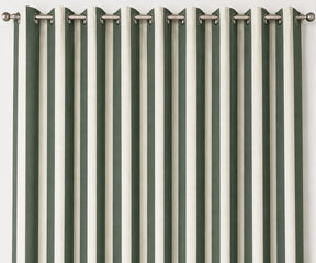 Forest green vertical striped curtains crafted from breathable 100% cotton for stylish bedroom, dining room, and living room windows