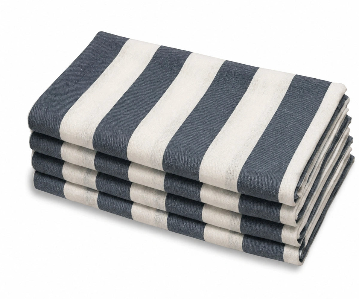 Ocean Blue Cabana Striped Cotton Dinner Napkins coastal Style Reusable Cloth Napkins, Soft Cotton Table Napkins for Beach House and Summer Entertaining
