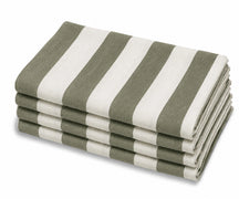 Olive Green Reusable Cotton Napkins with Classic Cabana Stripes, Durable Cloth Dinner Napkins for Holiday Meals and Everyday Use