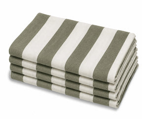Olive Green Reusable Cotton Napkins with Classic Cabana Stripes, Durable Cloth Dinner Napkins for Holiday Meals and Everyday Use