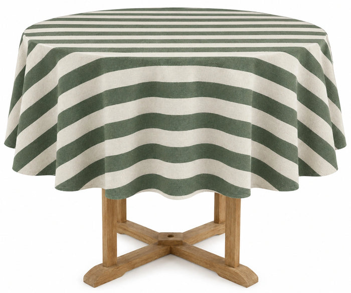 olive green striped cotton round tablecloth for dining table, farmhouse tablecloth
