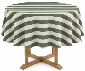 olive green striped cotton round tablecloth for dining table, farmhouse tablecloth