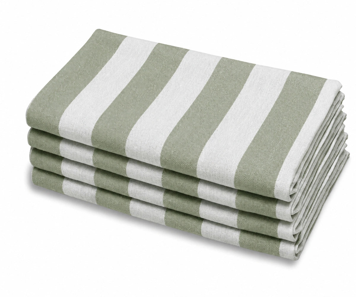 Sage Green Cabana Striped Napkins, Premium Cotton Cloth Napkins for Garden Parties, Rustic Tablescapes and Sustainable Living