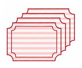 Blush pink and white striped cotton placemat with red piping, elegant striped placemat for dining table, farmhouse kitchen and spring table deco