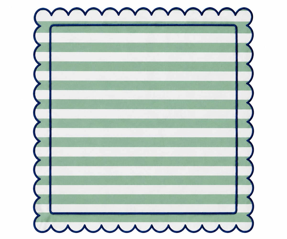 green and navy scalloped napkin for coastal and modern farmhouse table decor, reusable fabric dining napkin for relaxed kitchen and dining room settings