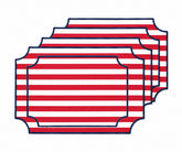 Red and white striped cotton placemats with navy piping, classic nautical dining table placemats for farmhouse kitchen, holiday and everyday table decor