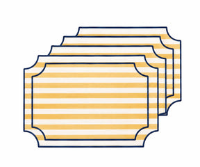 Yellow and white striped cotton placemat with navy piping, Cabana striped placemat for dining table and farmhouse table decor