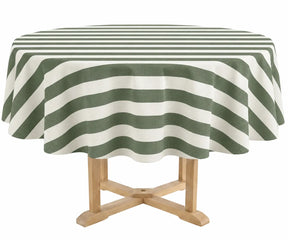 Cotton round tablecloth with a classic striped pattern, suitable for dining table decor, everyday meals, and special occasions.