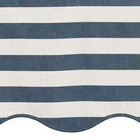 Ocean blue and white cabana stripe fabric swatch for coastal-inspired table linens and home decor.