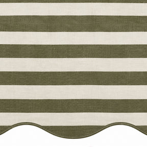 Olive green and white cabana stripe fabric swatch for natural-toned dining decor and everyday table linens.