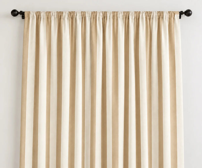 Beige vertical stripe curtains made from 100% cotton, classic neutral window panels for bedroom living room and dining room