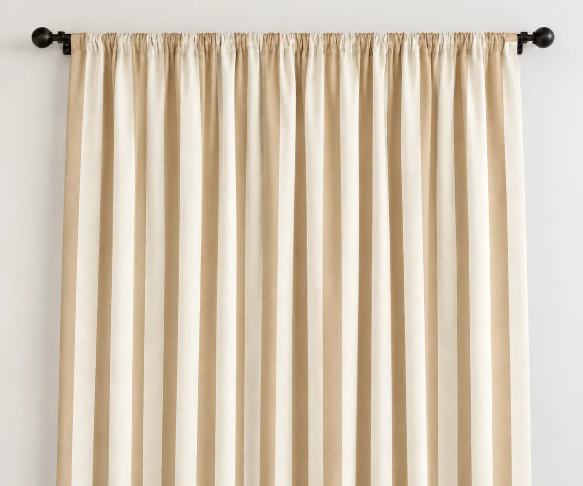 Beige vertical stripe curtains made from 100% cotton, classic neutral window panels for bedroom living room and dining room