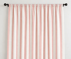 Blush pink vertical stripe curtains in 100% cotton, soft farmhouse window panels for bedroom nursery and living room