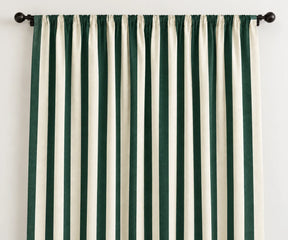 Dark green and white striped cotton curtains, washable cabana stripe window panels for farmhouse and rustic home decor
