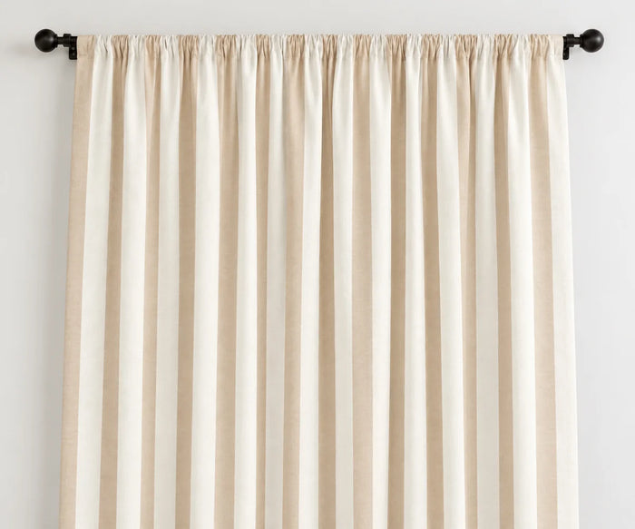 Natural cabana stripe curtains in washable 100% cotton, vertical striped window panels for bedroom, living room and dining room