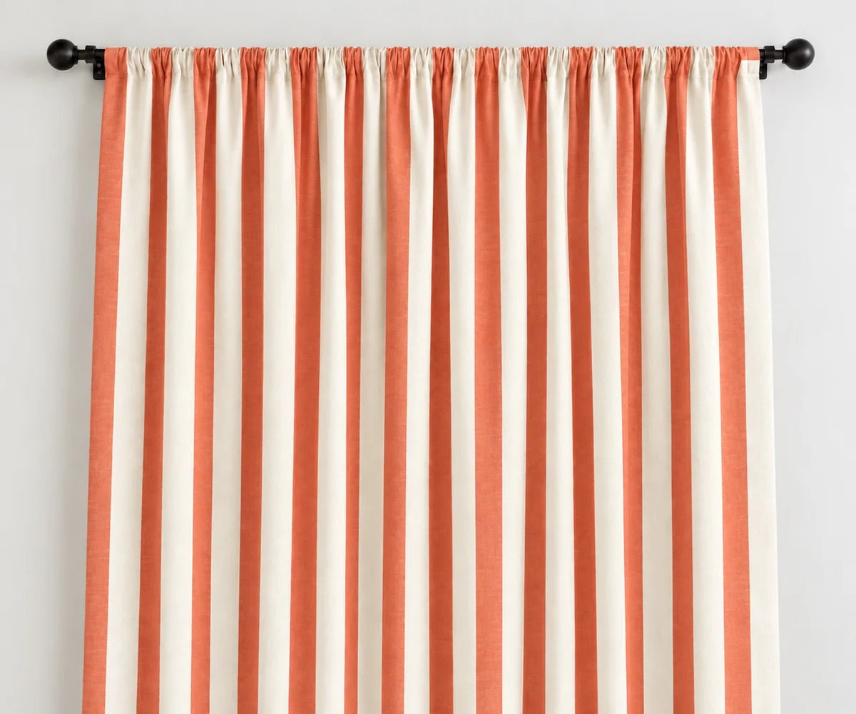 Orange vertical stripe curtains made from 100% cotton, colorful farmhouse window panels for kitchen bedroom and living room