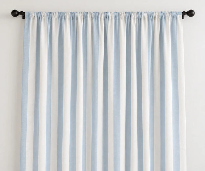 Pale blue vertical stripe curtains, washable 100% cotton window panels for bedroom and living room, ideal coastal farmhouse curtains and kitchen curtains
