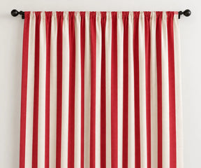 Red cabana striped cotton curtains with classic vertical cabana pattern, 100% cotton window panels for cottage and traditional homes