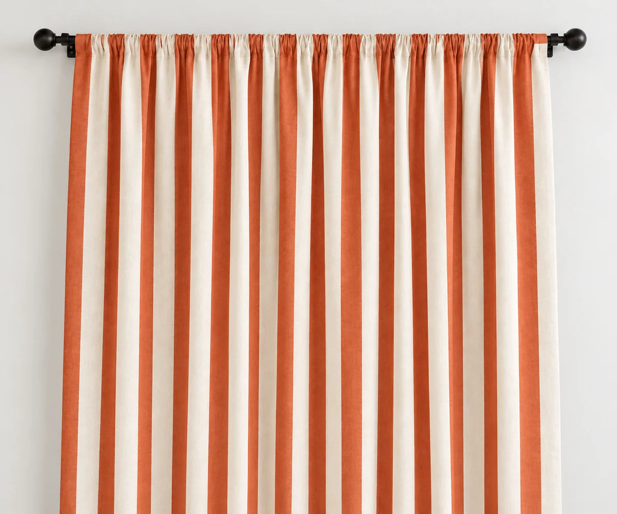 Terracotta vertical stripe curtains made from 100% cotton, warm farmhouse window panels for bedroom and living room
