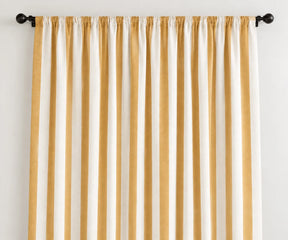 Yellow striped cotton curtains with classic cabana design, 100% cotton window panels for bright cottage and dining room interiors