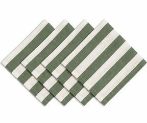 Set of 4 forest green cabana striped linen cotton cloth napkins.