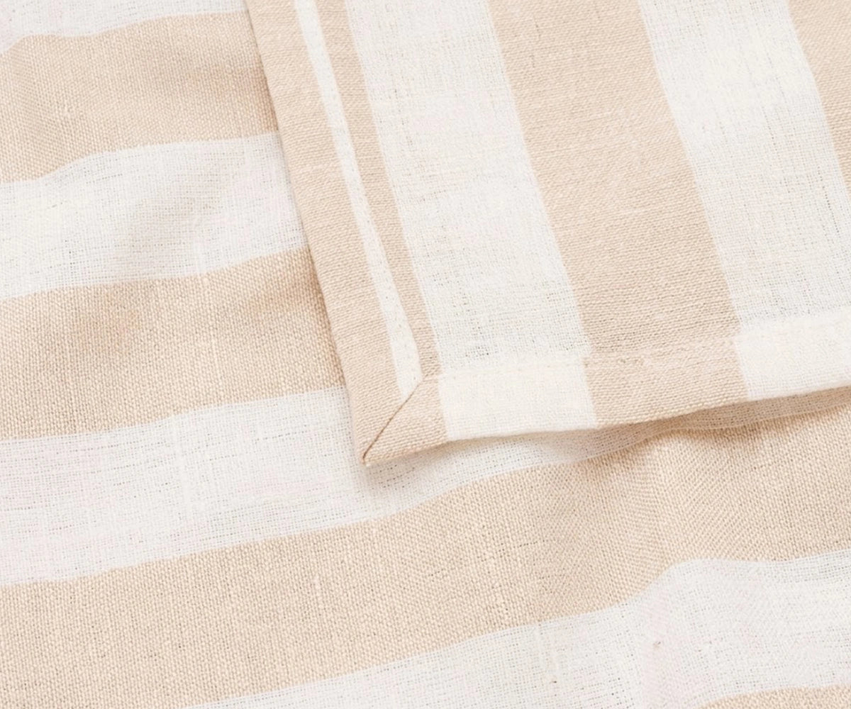 Beige Cabana Stripe Cloth Napkins, Neutral Cotton Linen Dinner Napkins for Farmhouse Table Decor and Everyday Dining.