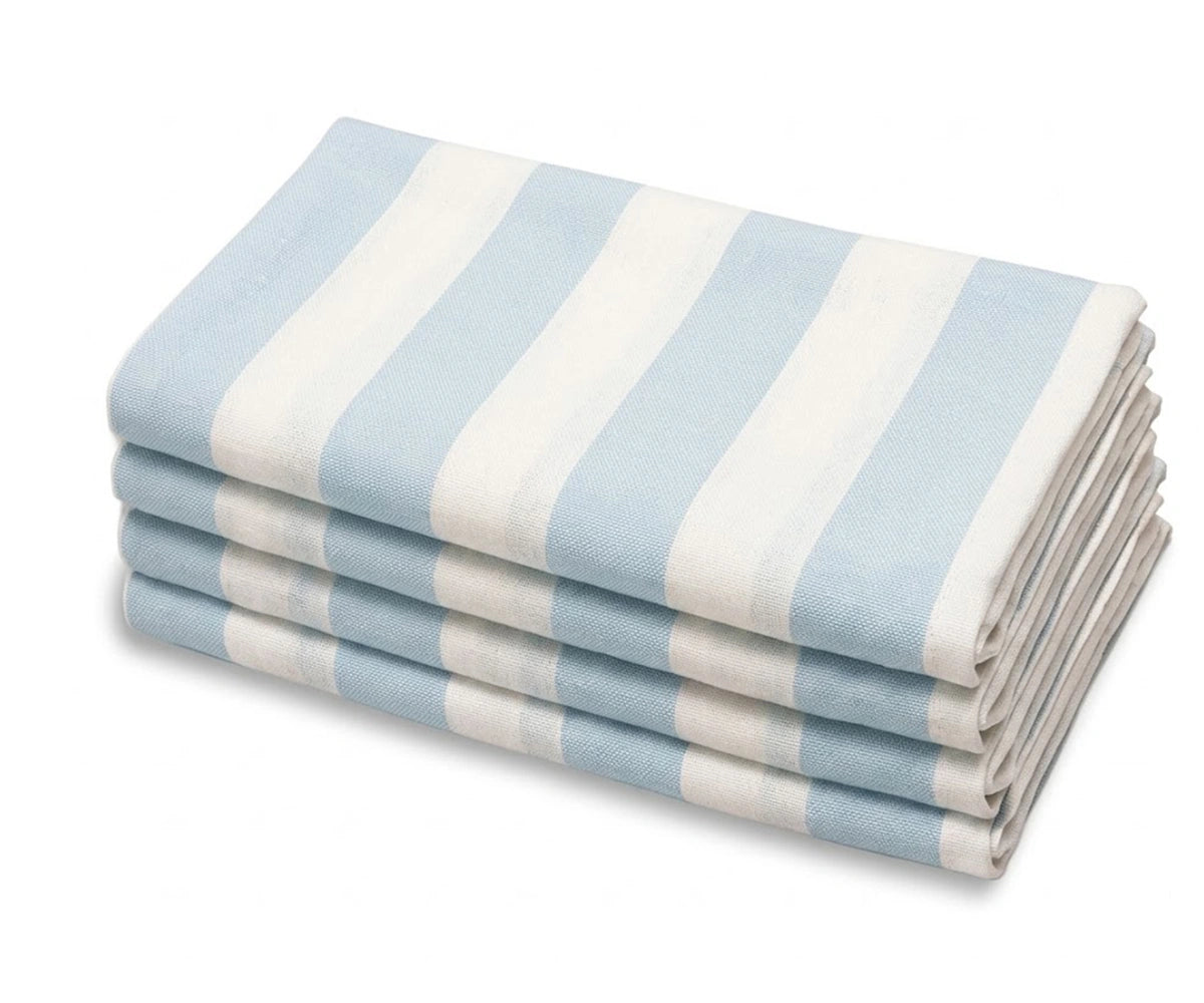 Blue and White Cabana Stripe Napkins, Soft Cotton Linen Dinner Napkins for Summer Tablescapes