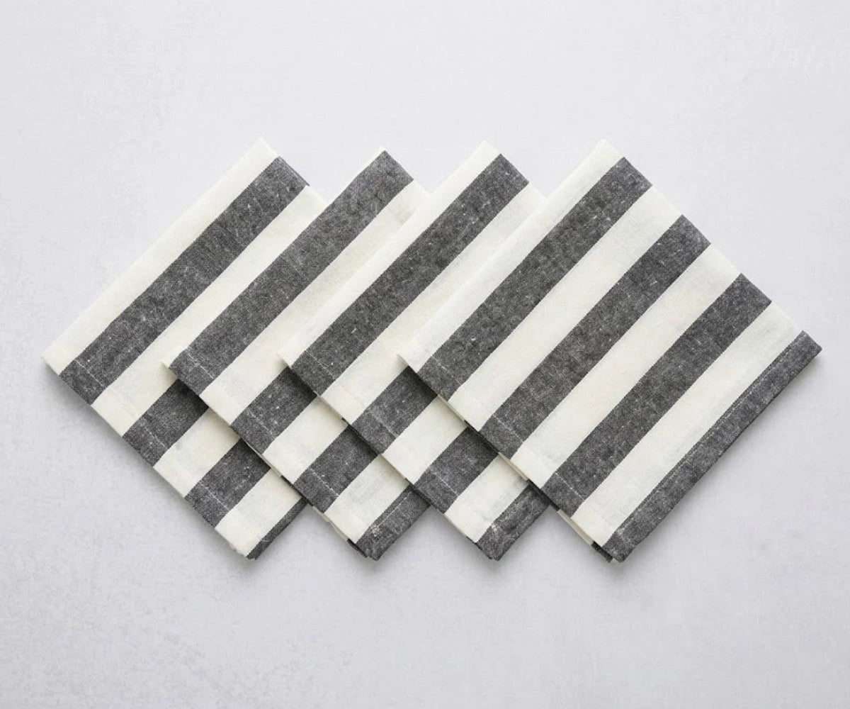Striped cloth dinner napkins in cotton linen blend reusable cotton Linen Napkins for Dinner Parties, Holiday Hosting, and Minimalist Table Decor.