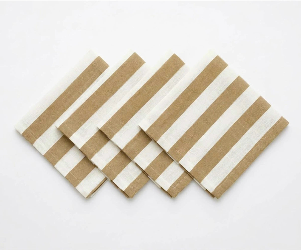 Mustard Stripe Dinner Napkins, Warm Table Linens for Fall Decor and Harvest Gatherings.