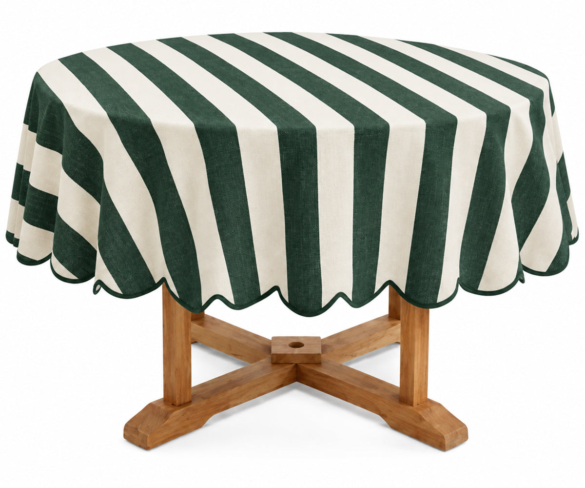 Dark green round cotton tablecloth with a rich earthy shade for elegant and seasonal table settings