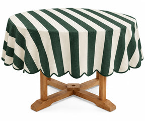 Dark green round cotton tablecloth with a rich earthy shade for elegant and seasonal table settings