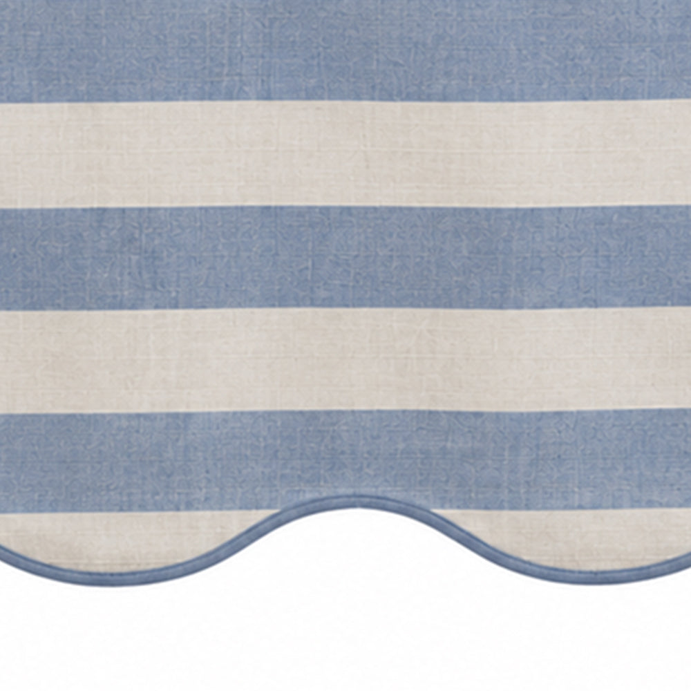 Cotton linen blend tablecloth color swatch featuring cabana stripe design and natural woven texture