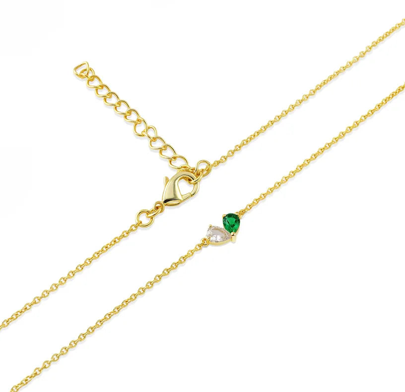 Elegant gold-plated chain necklace featuring sparkling Zircon and rich green Emerald, perfect gift for women