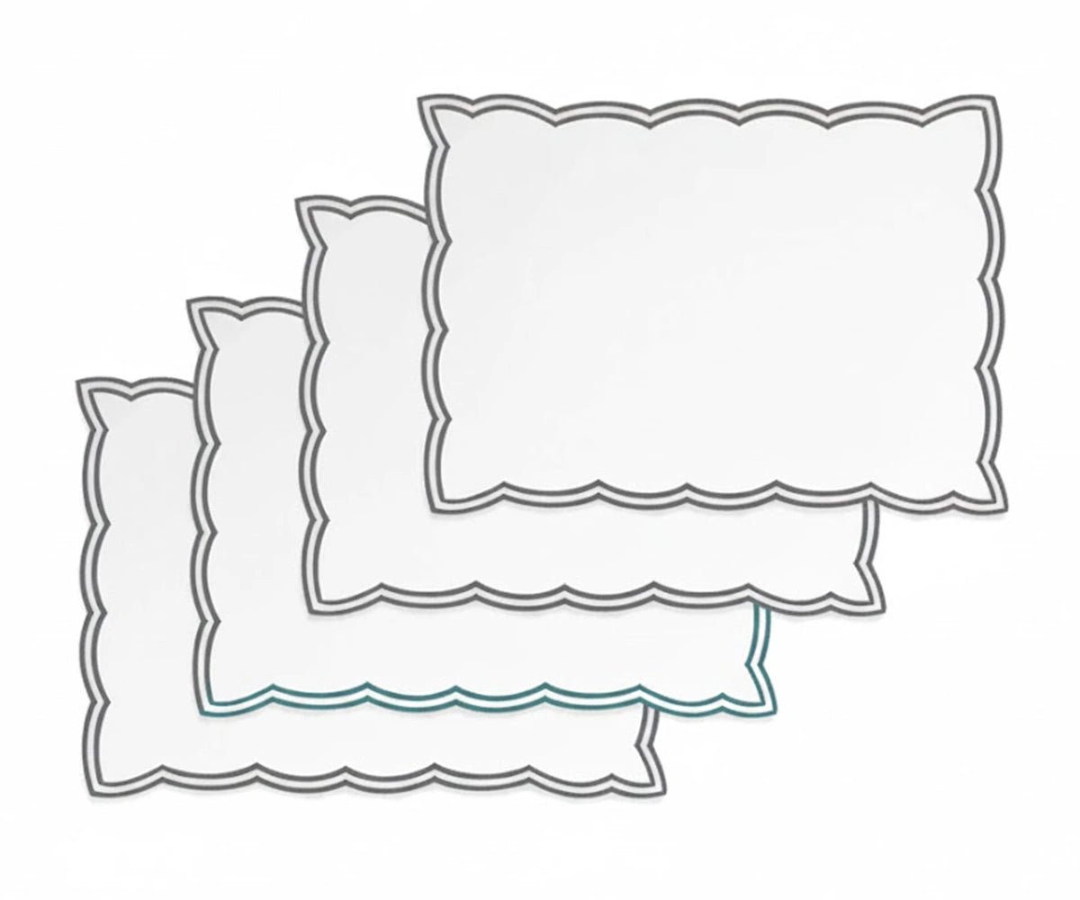 Grey embroidered cotton placemats set of 4 with subtle white stitching, washable rectangular table mats for modern and farmhouse dining décor